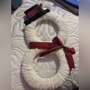 Festive Snowman Double Wreath with Red Plaid Bow